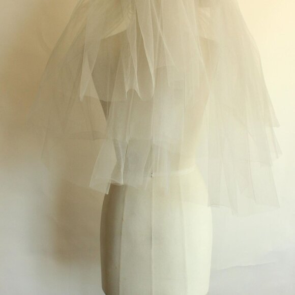 Vintage 1940s 1950s Bridal Veil With Tulle And Pearl Trim, Winter White Blusher - Picture 7 of 10